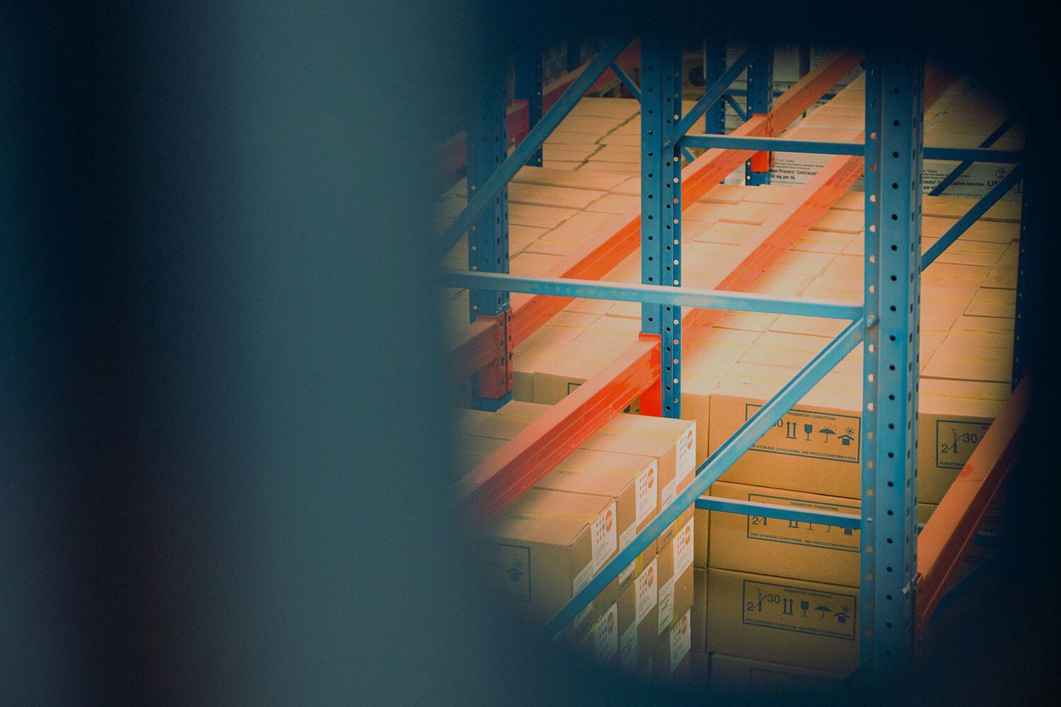 boxes stacked in a warehouse