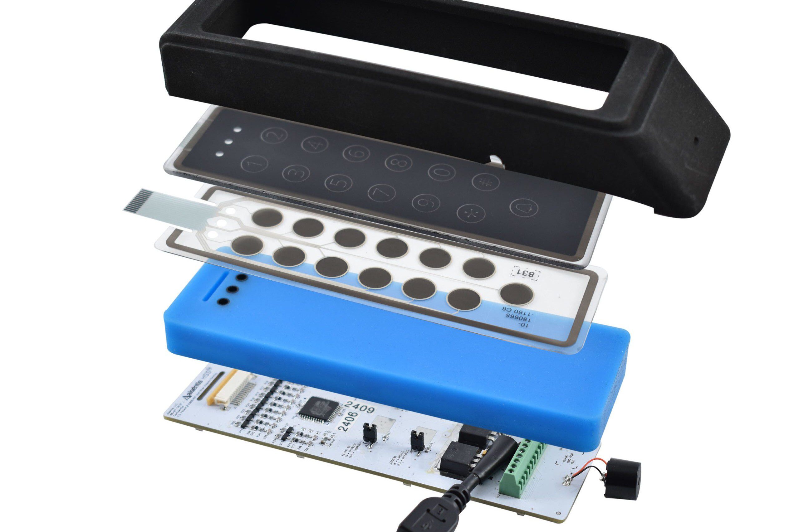 cross-section view of a deconstructed touchscreen faceplate