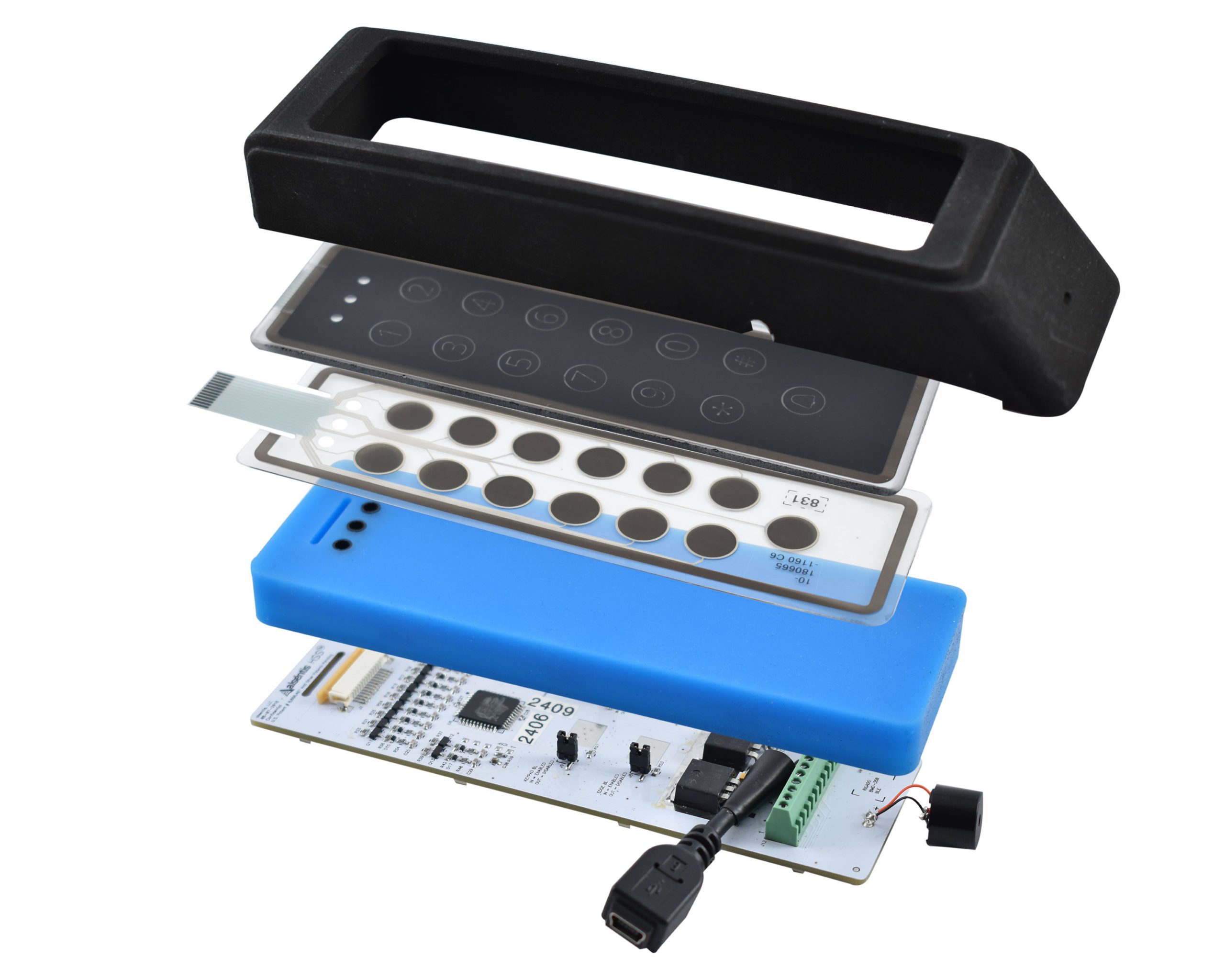 cross-section view of a deconstructed touchscreen faceplate