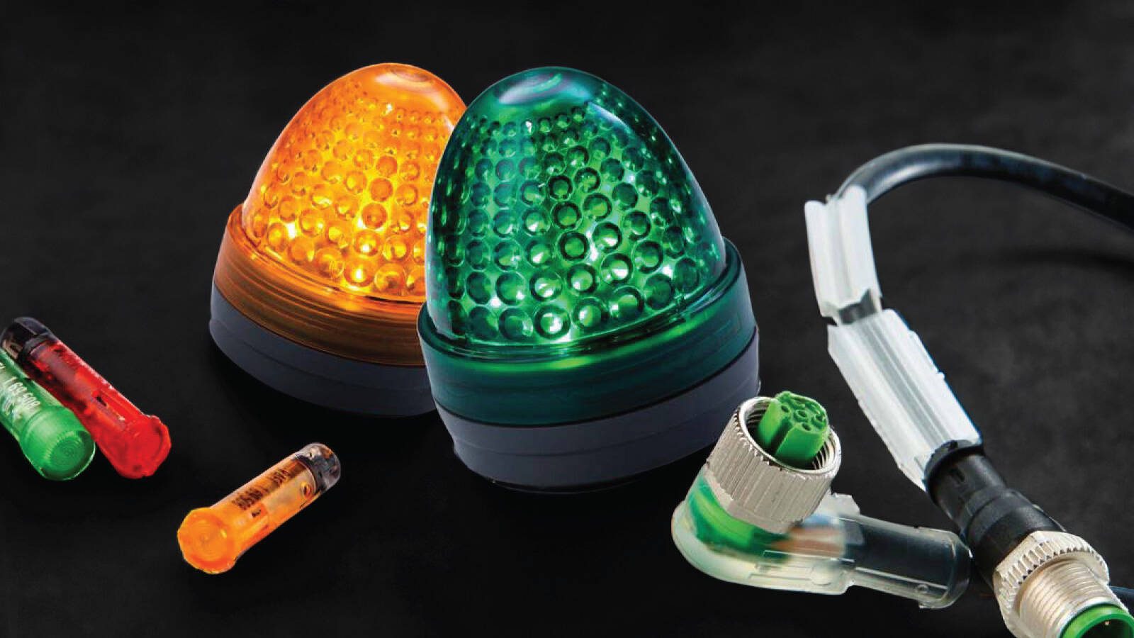 various signaling lamps floating in space